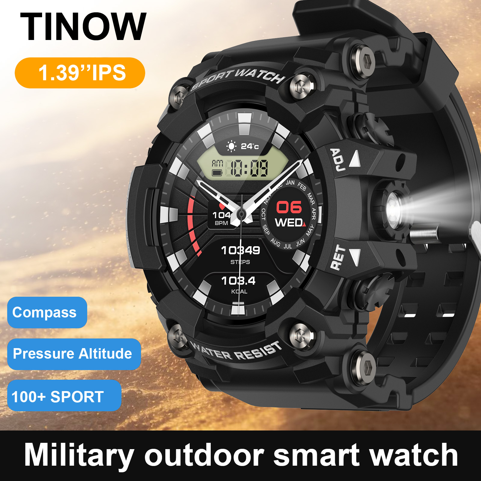 Hybrid Smartwatch - Zewnętrzny smartwatch Realtek z kompasem Bluetooth,