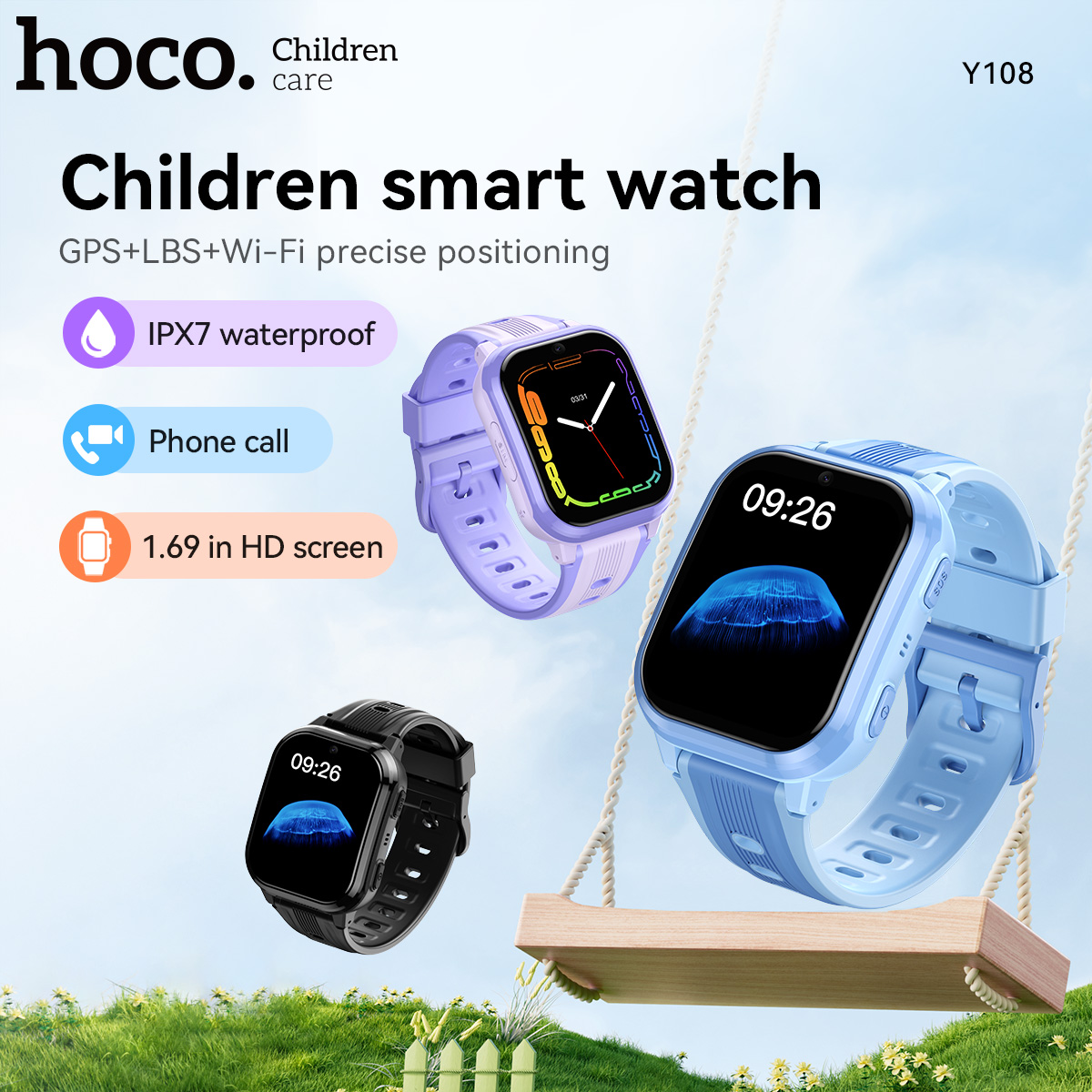 Smartwatch Watches For Kid Boy With Gps - HOCO Y108 1.69-calowy zakrzywiony ekran dotykowy